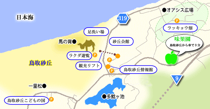 鳥取砂丘周辺の地図
